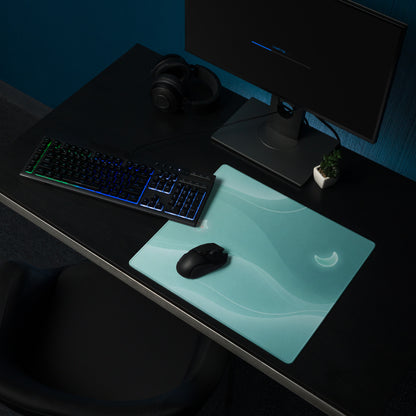 Pastel Teal Large Gaming Mouse Pad With Cute Cloud Moon Design