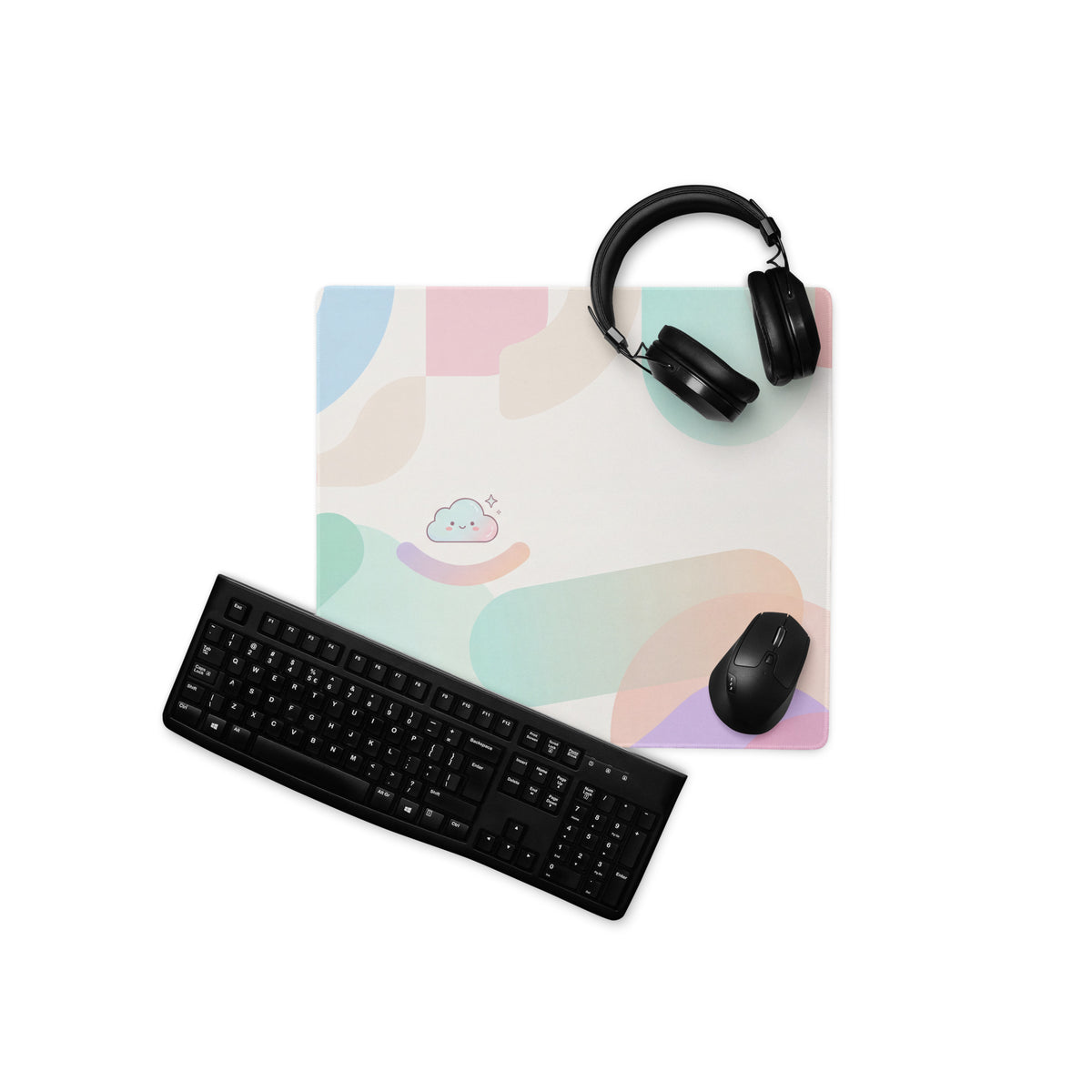 Pastel Cute Gaming Mouse Pad With Rainbow Swirls And Clouds
