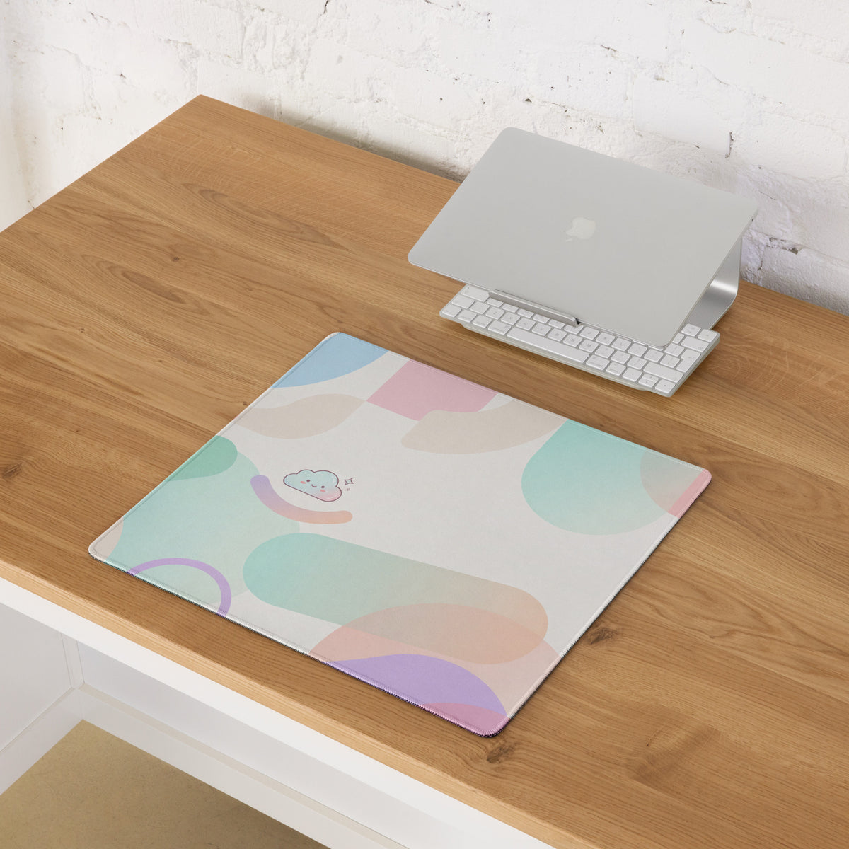 Pastel Cute Gaming Mouse Pad With Rainbow Swirls And Clouds