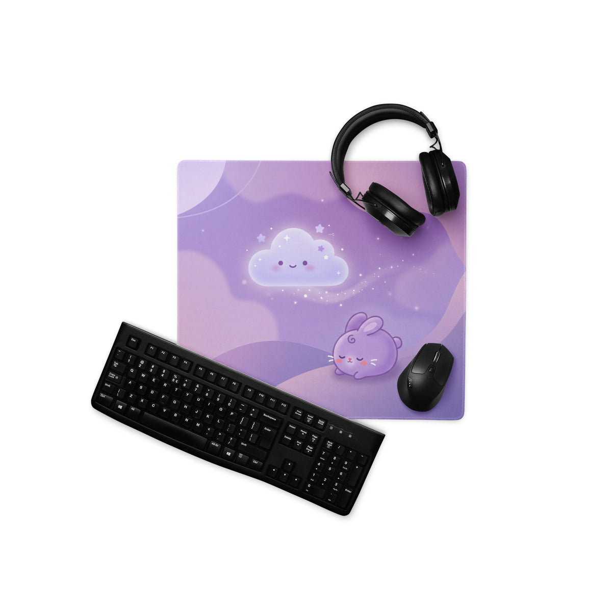 Lavender Galaxy Cute Mouse Pad With Clouds Butterflies