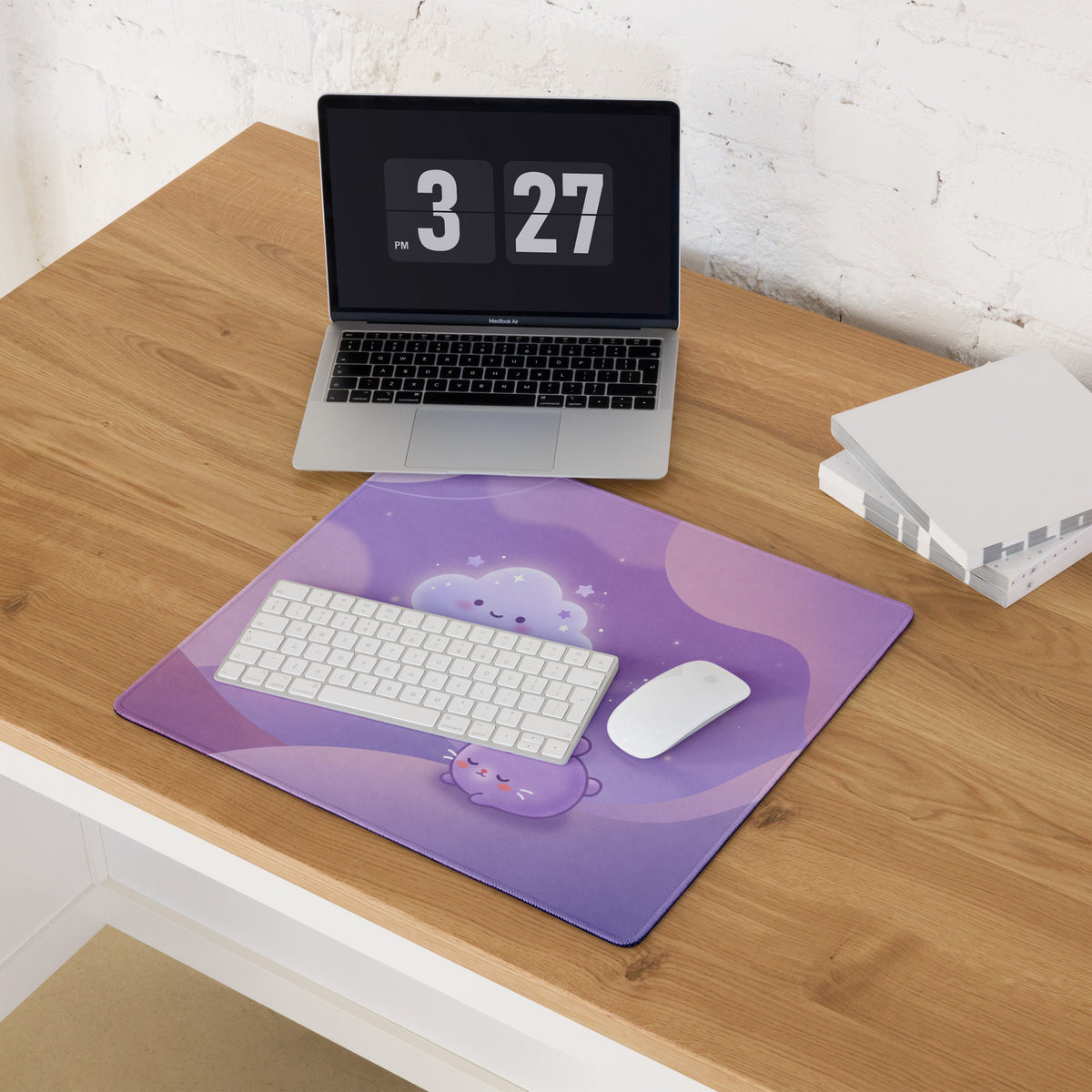 Lavender Galaxy Cute Mouse Pad With Clouds Butterflies