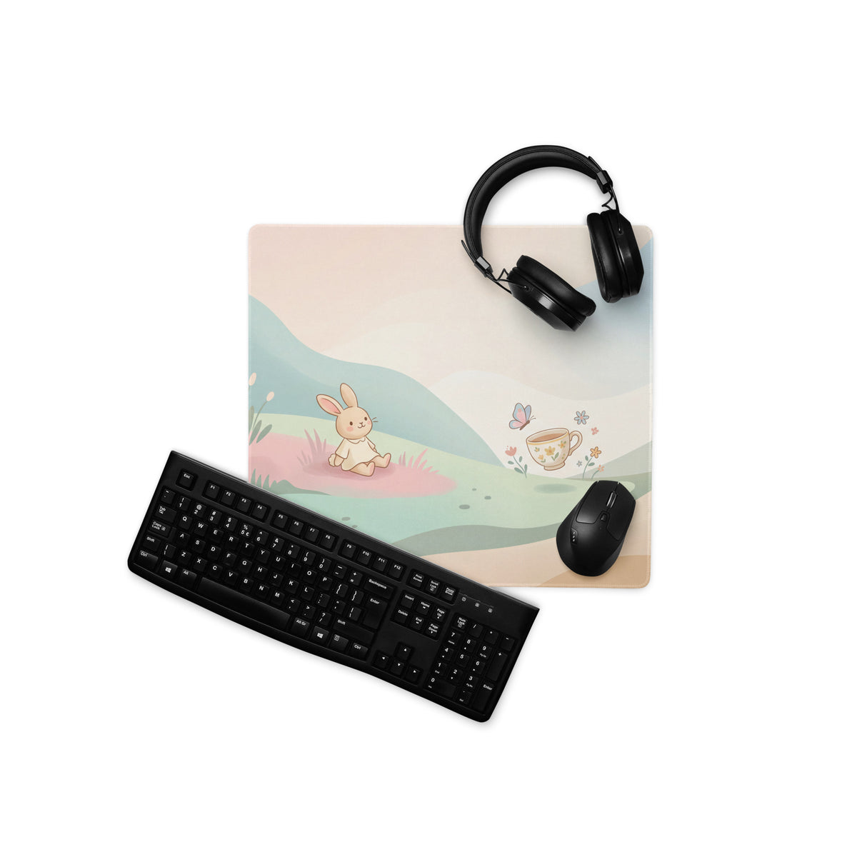 Pastel Cute Bunny Garden Mouse Pad