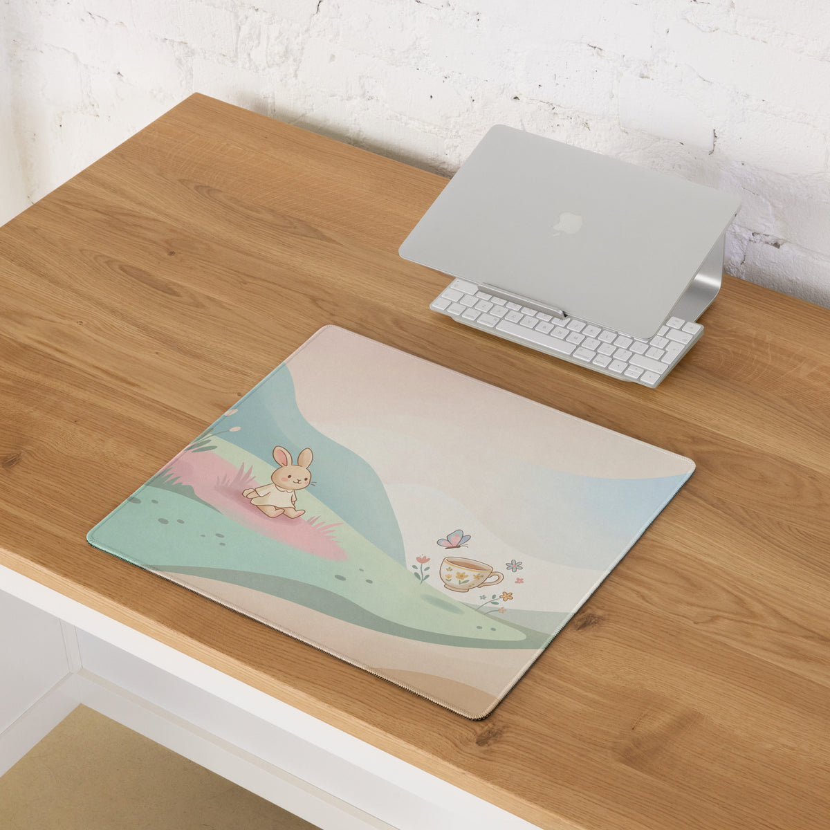 Pastel Cute Bunny Garden Mouse Pad