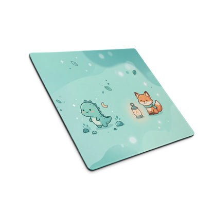 Cute Teal Galaxy Gaming Mouse Pad With Moon And Cloud Design
