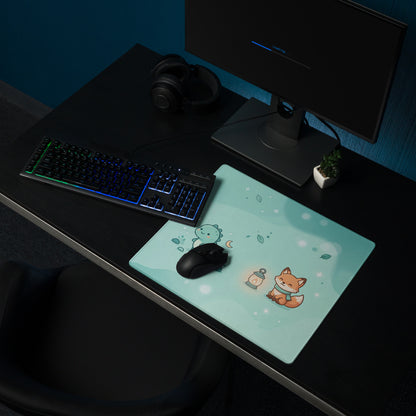 Cute Teal Galaxy Gaming Mouse Pad With Moon And Cloud Design