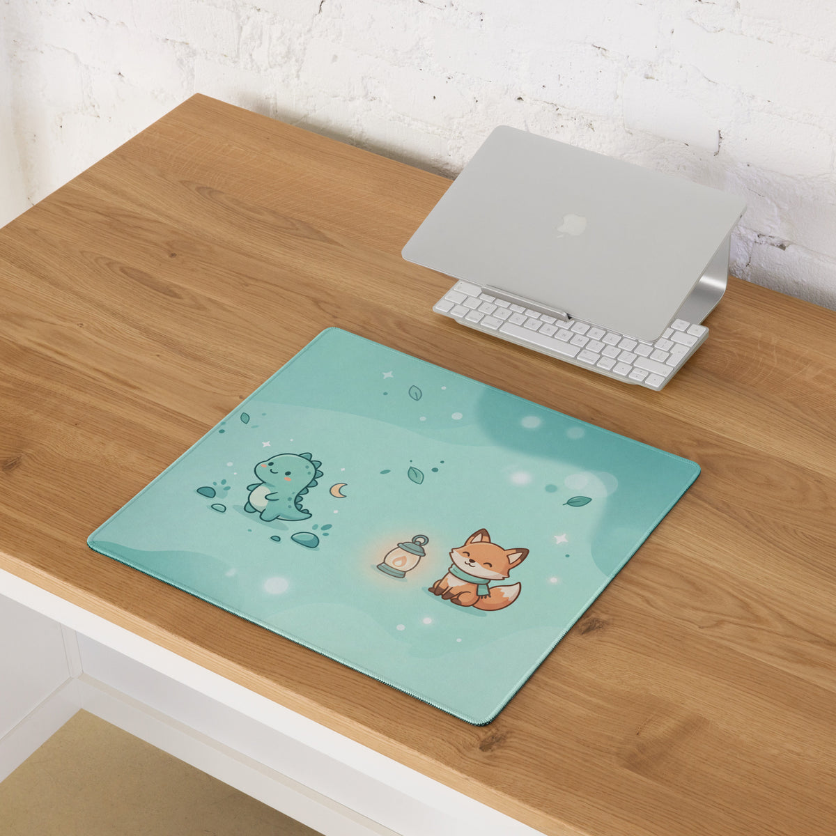 Cute Teal Galaxy Gaming Mouse Pad With Moon And Cloud Design