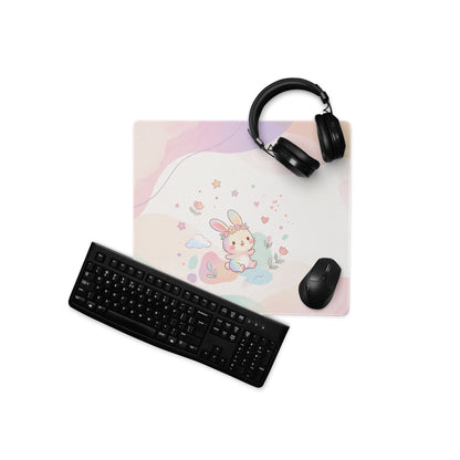 Pastel Cute Bunny Garden Mouse Pad with Flowers Hearts Teapot Design