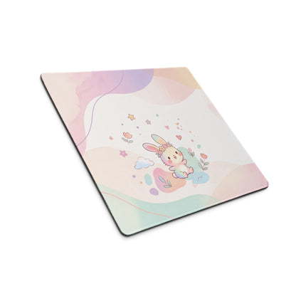 Pastel Cute Bunny Garden Mouse Pad with Flowers Hearts Teapot Design