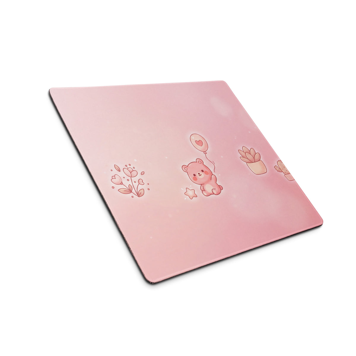 Pink Gaming Mouse Pad With Cute Bear Pattern & Flowers
