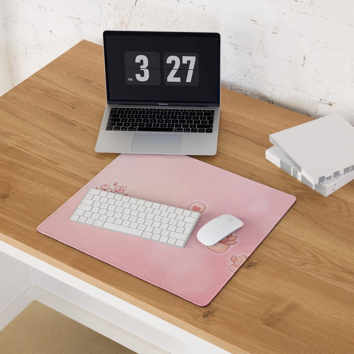 Pink Gaming Mouse Pad With Cute Bear Pattern & Flowers