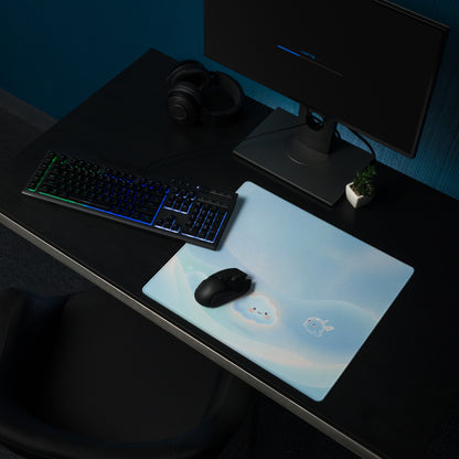 Cute Blue Cloud Gaming Mouse Pad with Pink Accents