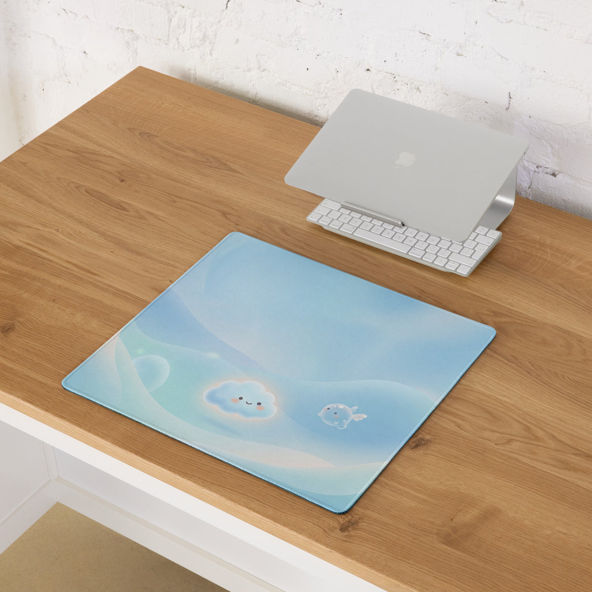 Cute Blue Cloud Gaming Mouse Pad with Pink Accents