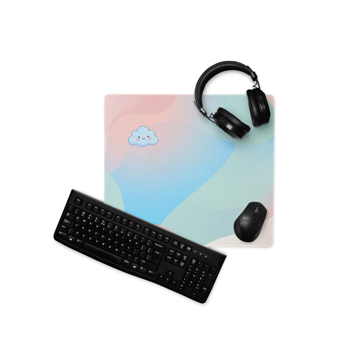Pastel Cute Gaming Mouse Pad With Cloud Emoji Design