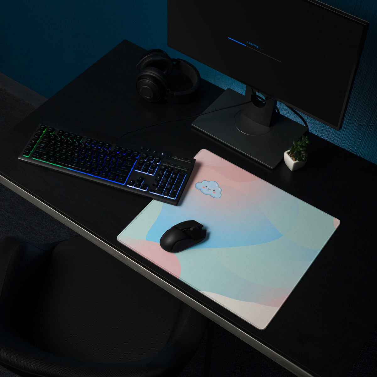 Pastel Cute Gaming Mouse Pad With Cloud Emoji Design