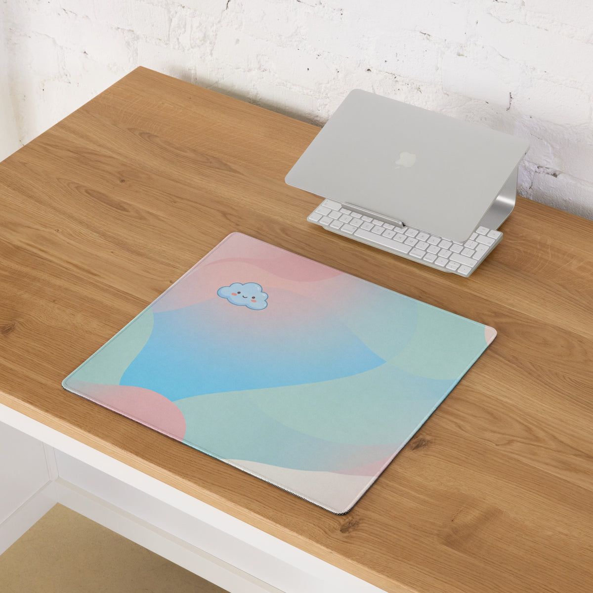 Pastel Cute Gaming Mouse Pad With Cloud Emoji Design