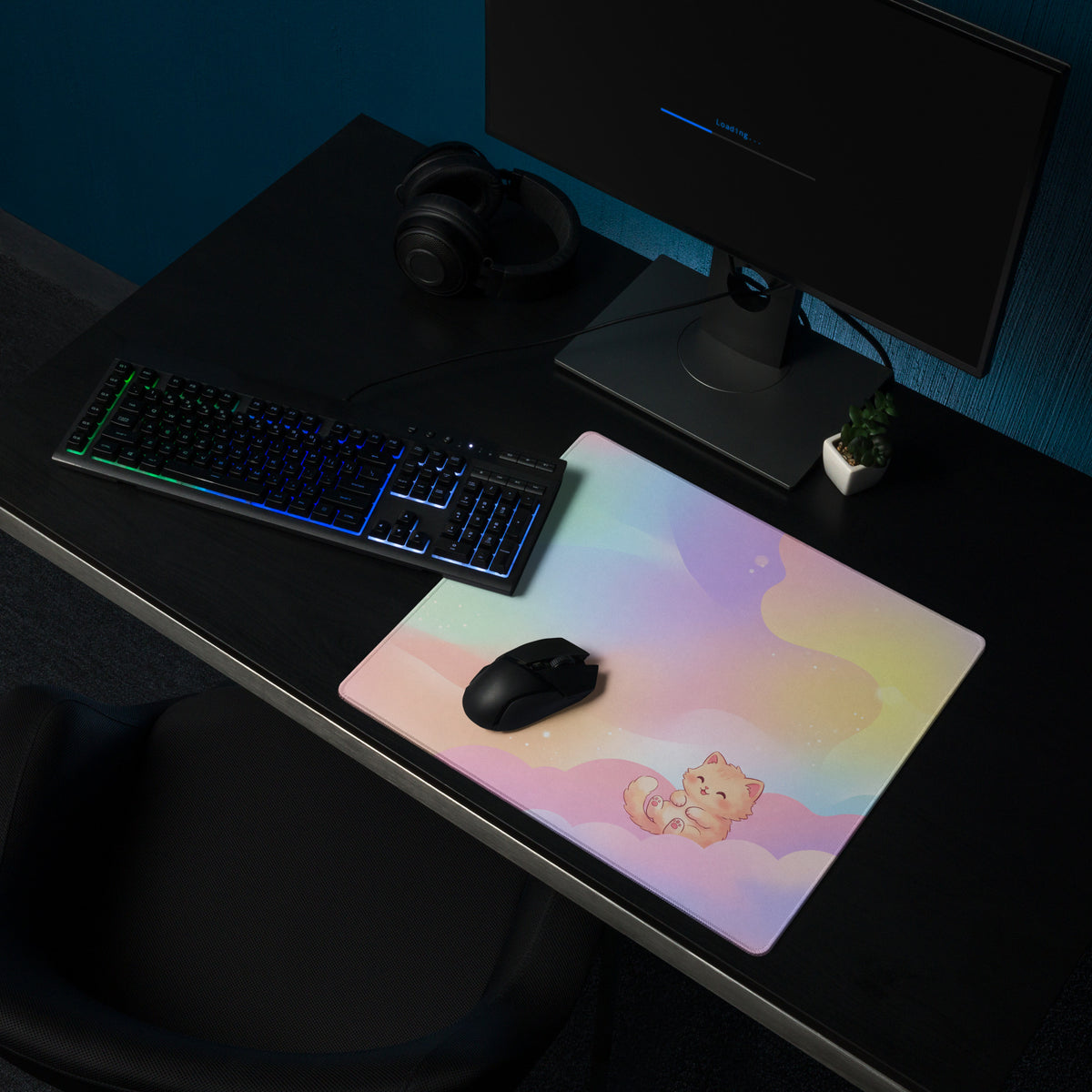 Pastel Rainbow Cute Kittens Gaming Mouse Pad