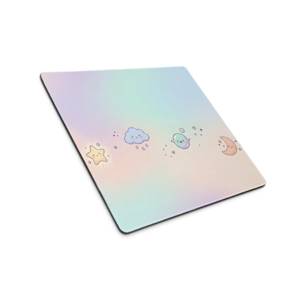 Pastel Cute Gaming Mouse Pad With Moon Stars Doodles