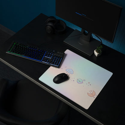 Pastel Cute Gaming Mouse Pad With Moon Stars Doodles