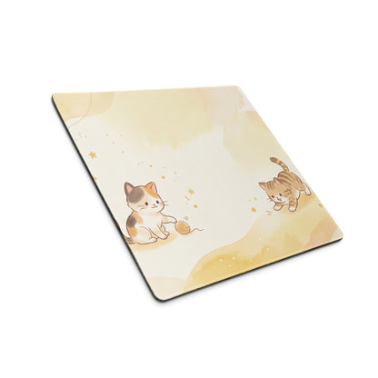 Cute Cat Themed Gaming Mouse Pad With Pastel Yellow Design