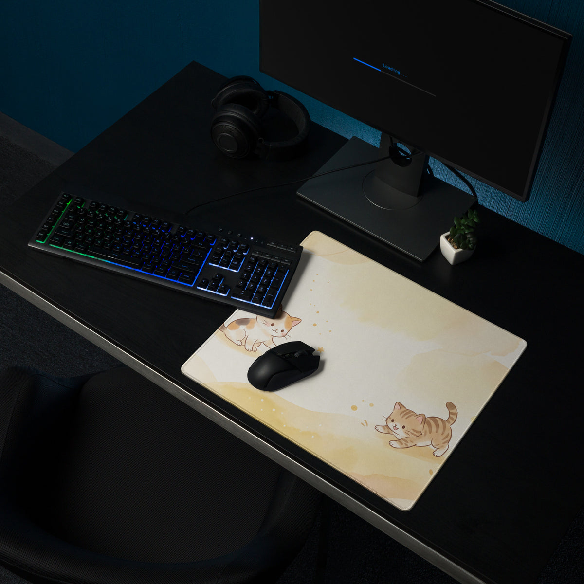 Cute Cat Themed Gaming Mouse Pad With Pastel Yellow Design
