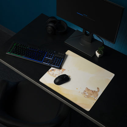 Cute Cat Themed Gaming Mouse Pad With Pastel Yellow Design