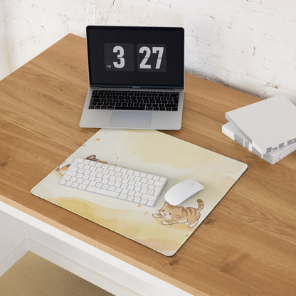 Cute Cat Themed Gaming Mouse Pad With Pastel Yellow Design