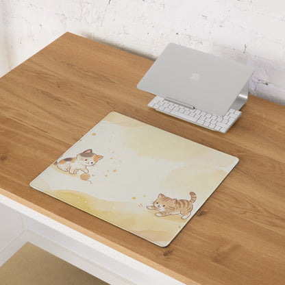 Cute Cat Themed Gaming Mouse Pad With Pastel Yellow Design