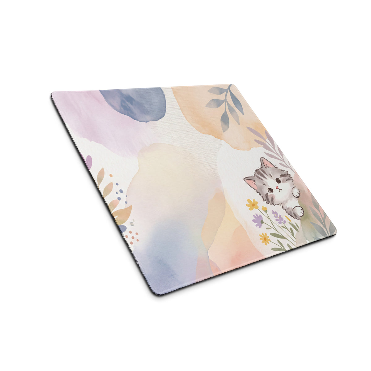 Pastel Floral Cat Theme Gaming Mouse Pad Cute Girly Design