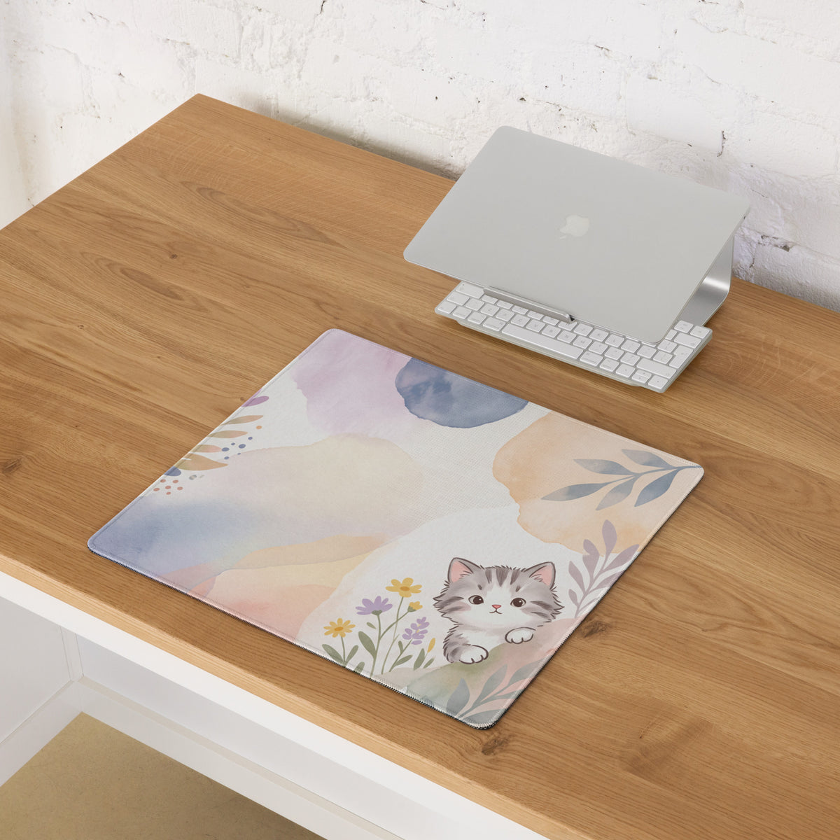 Pastel Floral Cat Theme Gaming Mouse Pad Cute Girly Design