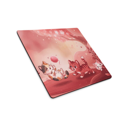Pink Kitty Glitter Gaming Mouse Pad With Cute Flowers