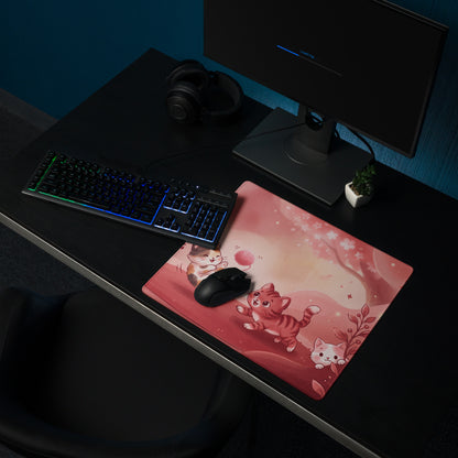 Pink Kitty Glitter Gaming Mouse Pad With Cute Flowers