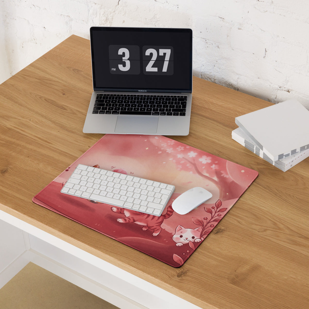 Pink Kitty Glitter Gaming Mouse Pad With Cute Flowers