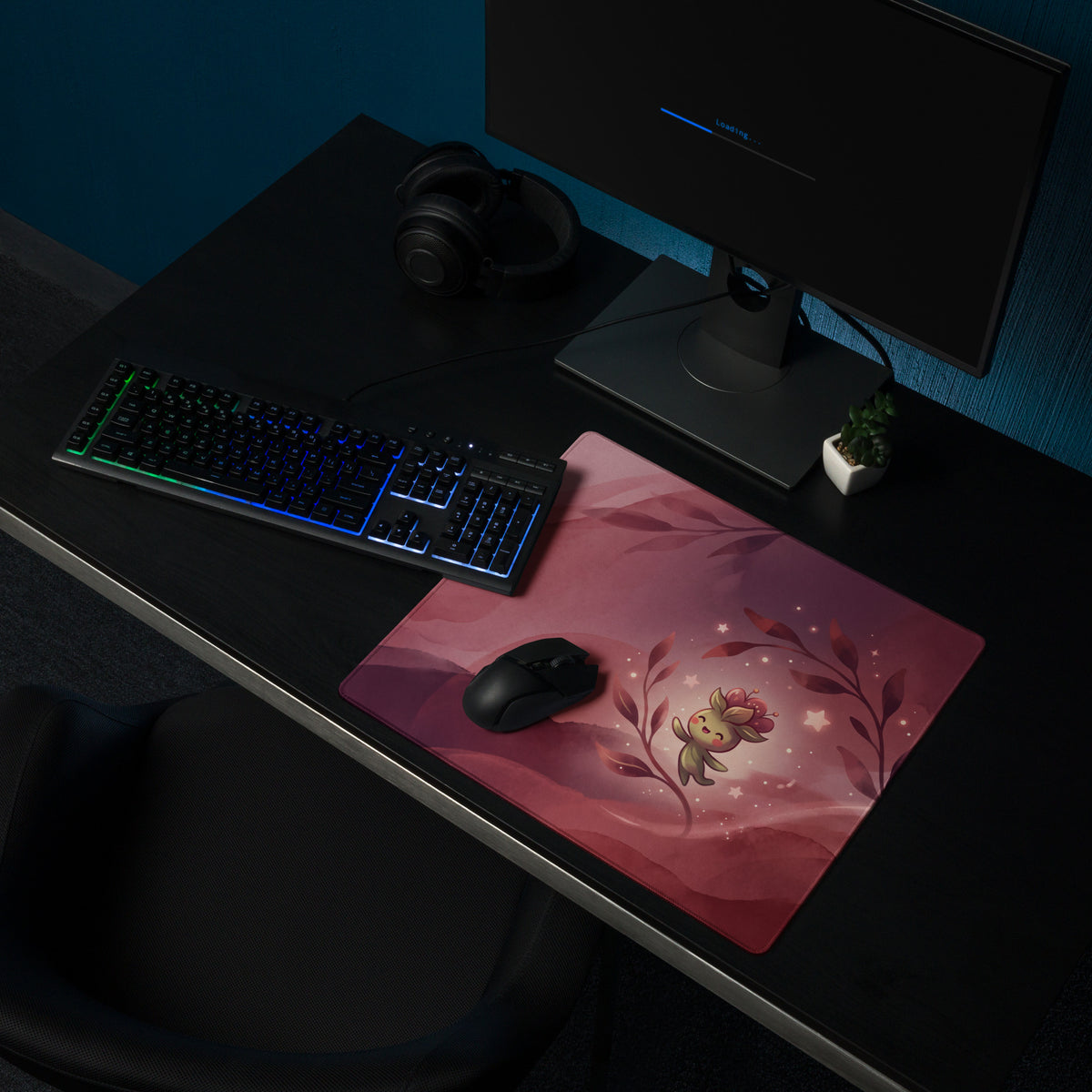 Cute Pink Galaxy Gaming Mouse Pad With Cloud Characters