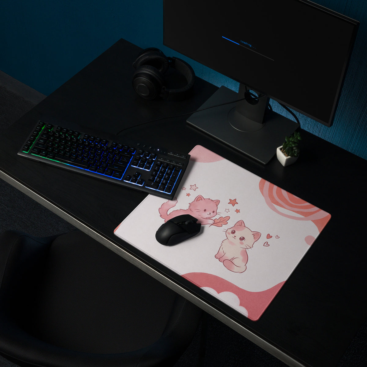 Pink Cat Themed Gaming Mouse Pad