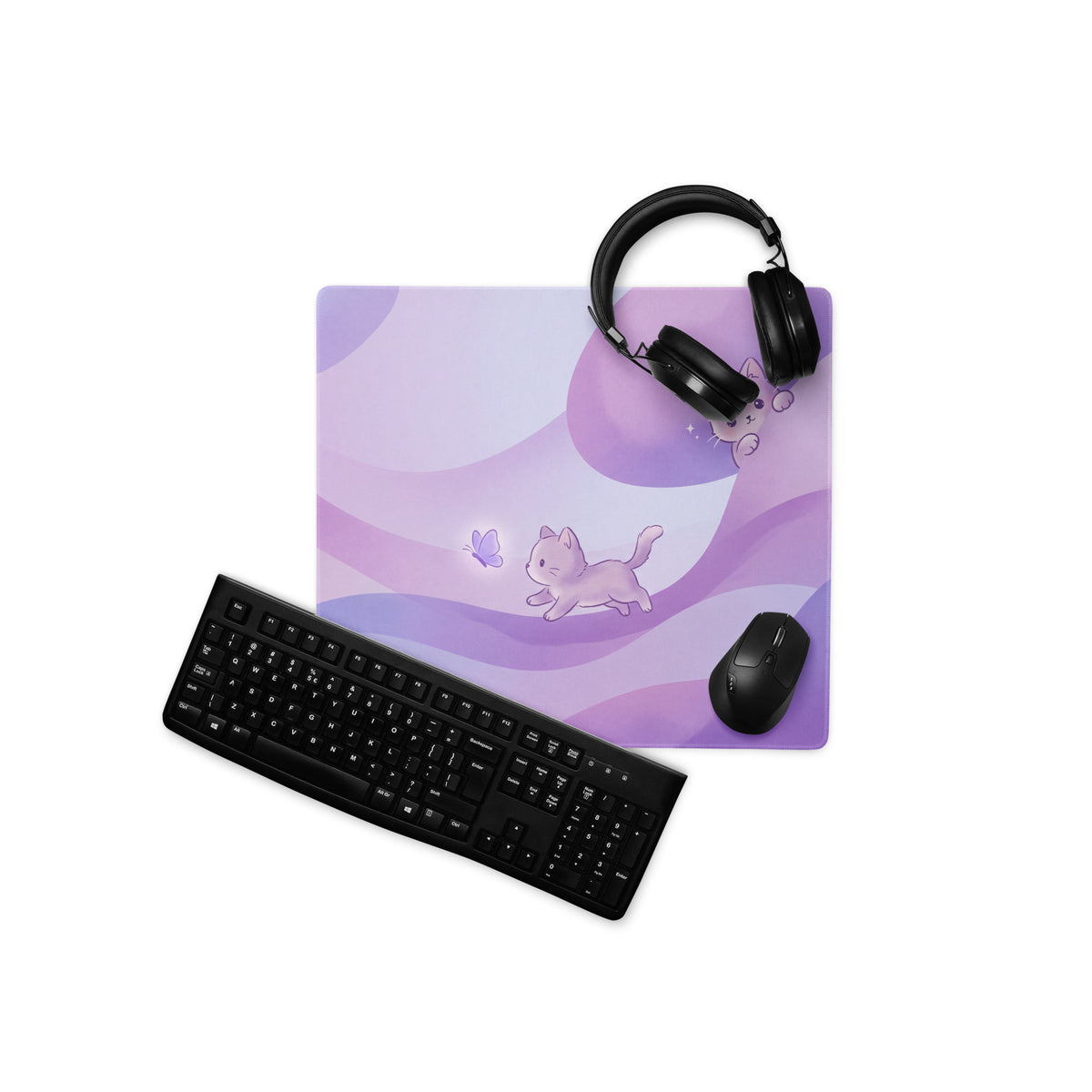 Pastel Kitty Meadows Gaming Mouse Pad Cute Purple Pink