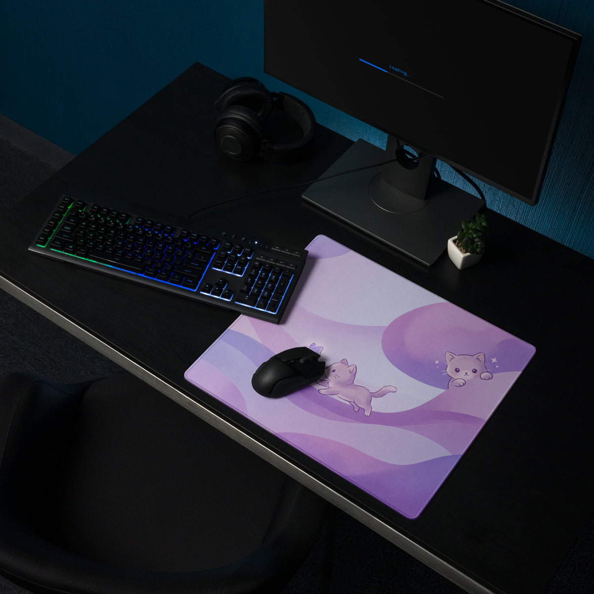 Pastel Kitty Meadows Gaming Mouse Pad Cute Purple Pink
