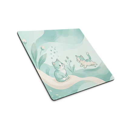 Pastel Cat Themed Gaming Mouse Pad Mint Blue