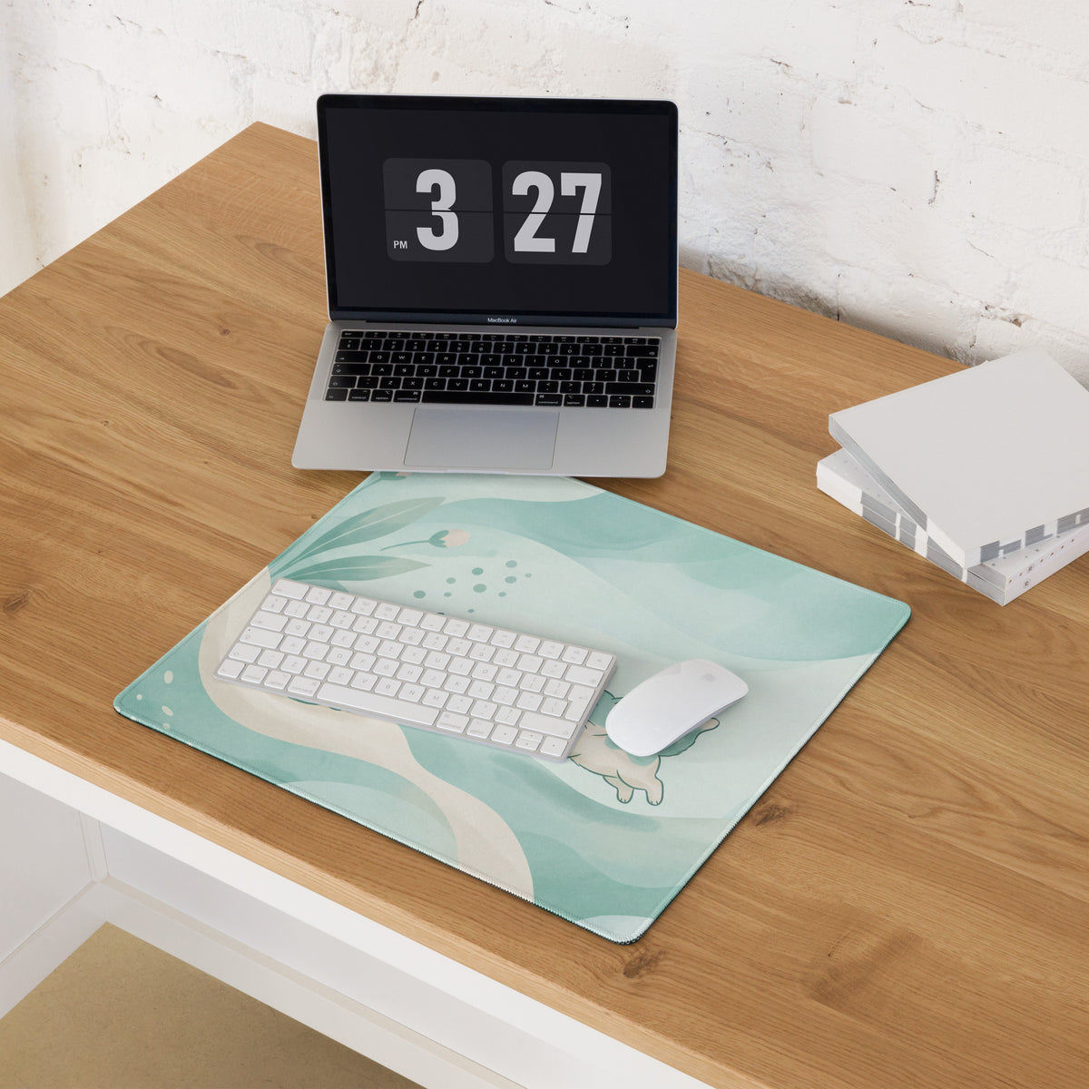 Pastel Cat Themed Gaming Mouse Pad Mint Blue