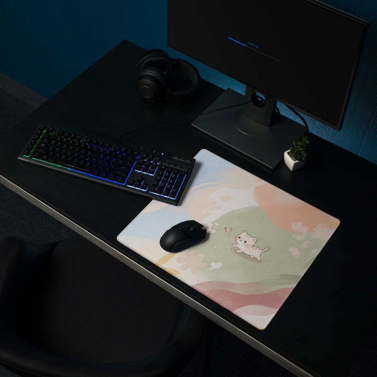 Pastel Rainbow Cute Kitty Gaming Mouse Pad
