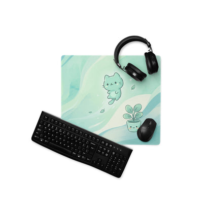Cute Mint Green Kawaii Cat Mouse Pad