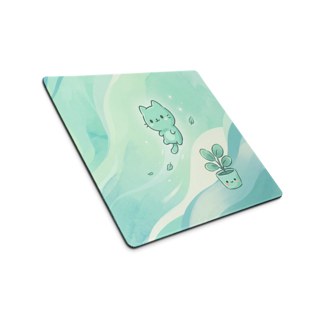 Cute Mint Green Kawaii Cat Mouse Pad