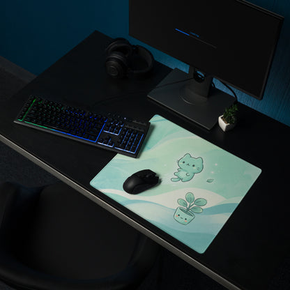 Cute Mint Green Kawaii Cat Mouse Pad