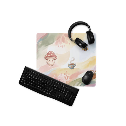 Pastel Girly Cute Gaming Mouse Pad With Mushrooms Tea Cup Butterflies