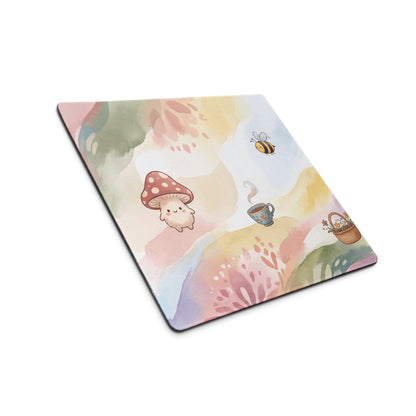 Pastel Girly Cute Gaming Mouse Pad With Mushrooms Tea Cup Butterflies