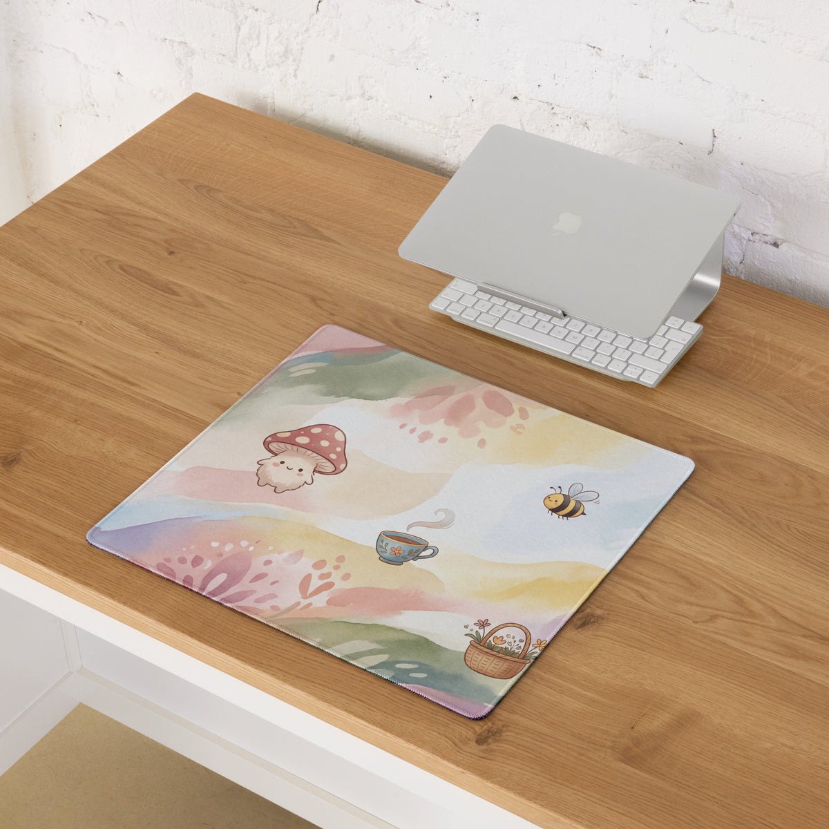 Pastel Girly Cute Gaming Mouse Pad With Mushrooms Tea Cup Butterflies
