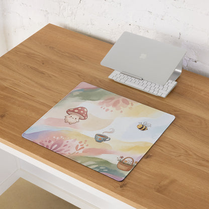 Pastel Girly Cute Gaming Mouse Pad With Mushrooms Tea Cup Butterflies