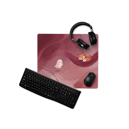 Pink Moonlit Cute Gaming Mouse Pad With Foxes Mushrooms Stars