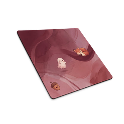 Pink Moonlit Cute Gaming Mouse Pad With Foxes Mushrooms Stars