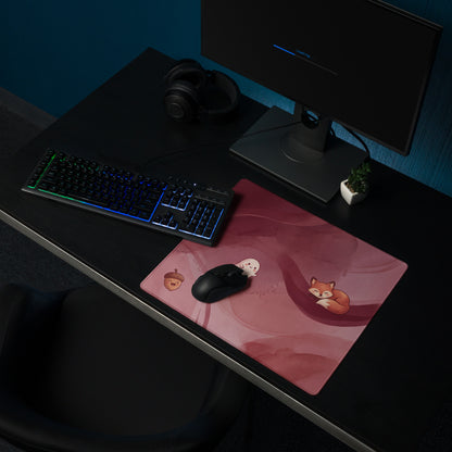 Pink Moonlit Cute Gaming Mouse Pad With Foxes Mushrooms Stars
