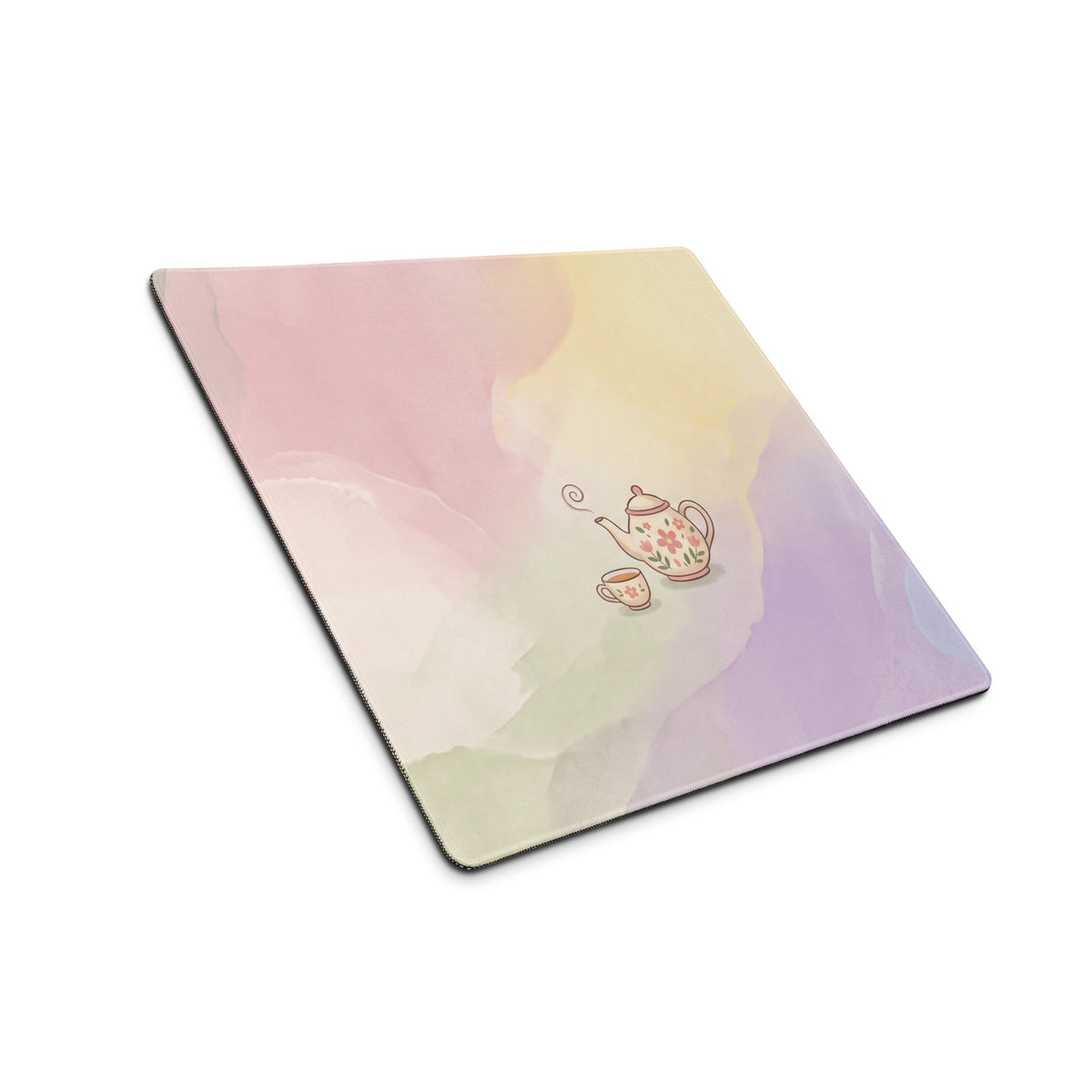 Pastel Pink Floral Gaming Mouse Pad With Cute Teapot Bees Design